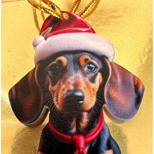 Dachshund Ornament New Gift tag hanger Weenie Dog Doxie Weiner Santa Hat